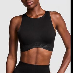 Victoria’s Secret Pink Relay High-Neck Logo Sports Bra in Black XL